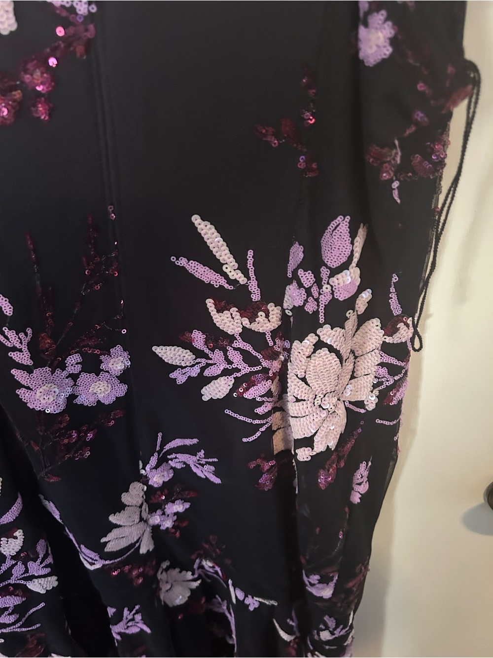Adrianna Papell Floral Slip Midi Dress - Black with Pink & Purple Floral Print - Picture 5 of 7